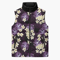 Purple Tropical Hawaii Sleeveless Puffer Jacket Seamless Monstera Plumeria Hawaiian Pattern LT14 Unisex Purple - Polynesian Pride