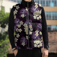 Purple Tropical Hawaii Sleeveless Puffer Jacket Seamless Monstera Plumeria Hawaiian Pattern LT14 - Polynesian Pride