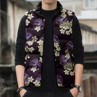 Purple Tropical Hawaii Sleeveless Puffer Jacket Seamless Monstera Plumeria Hawaiian Pattern LT14 - Polynesian Pride