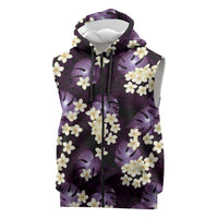 Purple Tropical Hawaii Sleeveless Zip Hoodie Seamless Monstera Plumeria Hawaiian Pattern LT14 Purple - Polynesian Pride