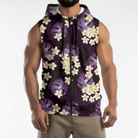 Purple Tropical Hawaii Sleeveless Zip Hoodie Seamless Monstera Plumeria Hawaiian Pattern LT14 - Polynesian Pride