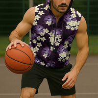 Purple Tropical Hawaii Sleeveless Zip Hoodie Seamless Monstera Plumeria Hawaiian Pattern LT14 - Polynesian Pride