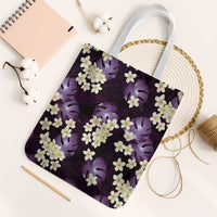 Purple Tropical Hawaii Tote Bag Seamless Monstera Plumeria Hawaiian Pattern - Polynesian Pride