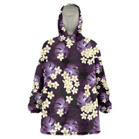 Purple Tropical Hawaii Wearable Blanket Hoodie Seamless Monstera Plumeria Hawaiian Pattern LT14 One Size Purple - Polynesian Pride