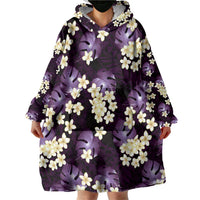 Purple Tropical Hawaii Wearable Blanket Hoodie Seamless Monstera Plumeria Hawaiian Pattern LT14 - Polynesian Pride