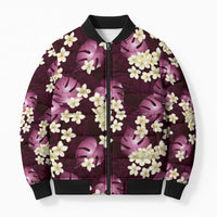 Pink Tropical Hawaii Bomber Puffer Jacket Seamless Monstera Plumeria Hawaiian Pattern LT14 Unisex Pink - Polynesian Pride