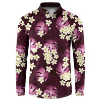 Pink Tropical Hawaii Button Sweatshirt Seamless Monstera Plumeria Hawaiian Pattern LT14 Pink - Polynesian Pride