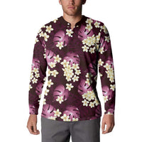 Pink Tropical Hawaii Button Sweatshirt Seamless Monstera Plumeria Hawaiian Pattern LT14 - Polynesian Pride