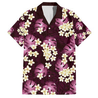 Pink Tropical Hawaii Family Matching Off The Shoulder Long Sleeve Dress and Hawaiian Shirt Seamless Monstera Plumeria Hawaiian Pattern - Polynesian Pride