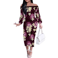 Pink Tropical Hawaii Family Matching Off The Shoulder Long Sleeve Dress and Hawaiian Shirt Seamless Monstera Plumeria Hawaiian Pattern - Polynesian Pride
