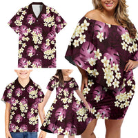 Pink Tropical Hawaii Family Matching Off Shoulder Short Dress and Hawaiian Shirt Seamless Monstera Plumeria Hawaiian Pattern - Polynesian Pride