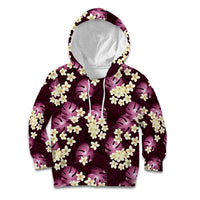Pink Tropical Hawaii Kid Hoodie Seamless Monstera Plumeria Hawaiian Pattern - Polynesian Pride
