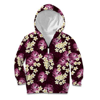 Pink Tropical Hawaii Kid Hoodie Seamless Monstera Plumeria Hawaiian Pattern - Polynesian Pride