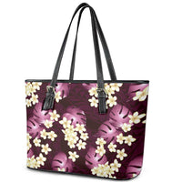 Pink Tropical Hawaii Leather Tote Bag Seamless Monstera Plumeria Hawaiian Pattern - Polynesian Pride