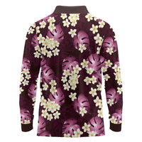Pink Tropical Hawaii Long Sleeve Polo Shirt Seamless Monstera Plumeria Hawaiian Pattern LT14 - Polynesian Pride