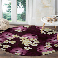 Pink Tropical Hawaii Round Carpet Seamless Monstera Plumeria Hawaiian Pattern - Polynesian Pride