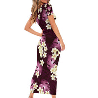 Pink Tropical Hawaii Short Sleeve Bodycon Dress Seamless Monstera Plumeria Hawaiian Pattern - Polynesian Pride