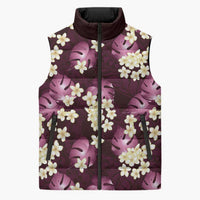 Pink Tropical Hawaii Sleeveless Puffer Jacket Seamless Monstera Plumeria Hawaiian Pattern LT14 Unisex Pink - Polynesian Pride