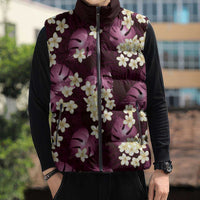 Pink Tropical Hawaii Sleeveless Puffer Jacket Seamless Monstera Plumeria Hawaiian Pattern LT14 - Polynesian Pride