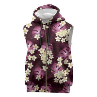 Pink Tropical Hawaii Sleeveless Zip Hoodie Seamless Monstera Plumeria Hawaiian Pattern - Polynesian Pride