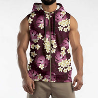 Pink Tropical Hawaii Sleeveless Zip Hoodie Seamless Monstera Plumeria Hawaiian Pattern LT14 - Polynesian Pride