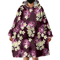 Pink Tropical Hawaii Wearable Blanket Hoodie Seamless Monstera Plumeria Hawaiian Pattern - Polynesian Pride