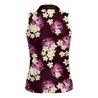 Pink Tropical Hawaii Women Sleeveless Polo Shirt Seamless Monstera Plumeria Hawaiian Pattern LT14 - Polynesian Pride