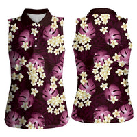 Pink Tropical Hawaii Women Sleeveless Polo Shirt Seamless Monstera Plumeria Hawaiian Pattern LT14 - Polynesian Pride