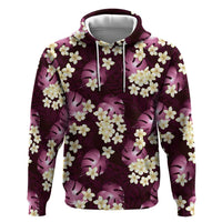 Pink Tropical Hawaii Zip Hoodie Seamless Monstera Plumeria Hawaiian Pattern - Polynesian Pride