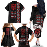 Aotearoa Toitu Te Tiriti Family Matching Off The Shoulder Long Sleeve Dress and Hawaiian Shirt Honour The Treaty Maori Haka