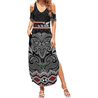 Aotearoa Toitu Te Tiriti Summer Maxi Dress Stand Together! Stand Stronger! - NZ Tiki LT14 Women Black - Polynesian Pride