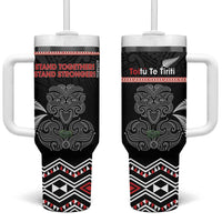 Aotearoa Toitu Te Tiriti Tumbler With Handle Stand Together! Stand Stronger! - NZ Tiki LT14 One Size: 40 oz Black - Polynesian Pride
