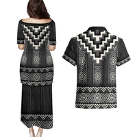 Black Taniko Aotearoa Couples Matching Puletasi and Hawaiian Shirt Niho Taniwha Mix Poutama LT14 - Polynesian Pride