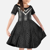 Black Taniko Aotearoa Family Matching Mermaid Dress and Hawaiian Shirt Niho Taniwha Mix Poutama LT14 Daughter's Dress Black - Polynesian Pride