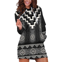 Black Taniko Aotearoa Hoodie Dress Niho Taniwha Mix Poutama LT14 Black - Polynesian Pride