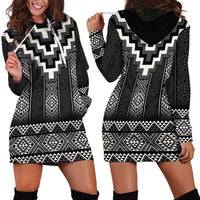 Black Taniko Aotearoa Hoodie Dress Niho Taniwha Mix Poutama LT14 - Polynesian Pride