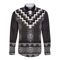 Black Taniko Aotearoa Long Sleeve Button Shirt Niho Taniwha Mix Poutama LT14 Unisex Black - Polynesian Pride
