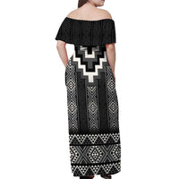 Black Taniko Aotearoa Off Shoulder Maxi Dress Niho Taniwha Mix Poutama LT14 - Polynesian Pride