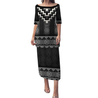 Black Taniko Aotearoa Puletasi Niho Taniwha Mix Poutama LT14 Long Dress Black - Polynesian Pride