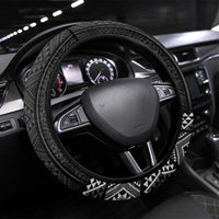 Black Taniko Aotearoa Steering Wheel Cover Niho Taniwha Mix Poutama LT14 Universal Fit Black - Polynesian Pride