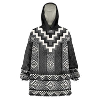 Black Taniko Aotearoa Wearable Blanket Hoodie Niho Taniwha Mix Poutama LT14 One Size Black - Polynesian Pride