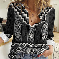 Black Taniko Aotearoa Women Casual Shirt Niho Taniwha Mix Poutama LT14