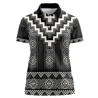 Black Taniko Aotearoa Women Polo Shirt Niho Taniwha Mix Poutama LT14
