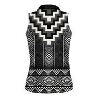 Black Taniko Aotearoa Women Sleeveless Polo Shirt Niho Taniwha Mix Poutama LT14 - Polynesian Pride