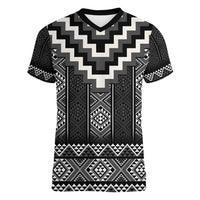 Black Taniko Aotearoa Women V-Neck T-Shirt Niho Taniwha Mix Poutama LT14 Female Black - Polynesian Pride