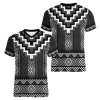 Black Taniko Aotearoa Women V-Neck T-Shirt Niho Taniwha Mix Poutama LT14 - Polynesian Pride