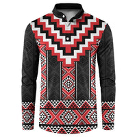 Red Taniko Aotearoa Button Sweatshirt Niho Taniwha Mix Poutama LT14 Red - Polynesian Pride