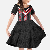 Red Taniko Aotearoa Family Matching Short Sleeve Bodycon Dress and Hawaiian Shirt Niho Taniwha Mix Poutama LT14 Daughter's Dress Red - Polynesian Pride