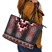 Red Taniko Aotearoa Leather Tote Bag Niho Taniwha Mix Poutama LT14 - Polynesian Pride