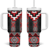 Red Taniko Aotearoa Tumbler With Handle Niho Taniwha Mix Poutama LT14 One Size: 40 oz Red - Polynesian Pride
